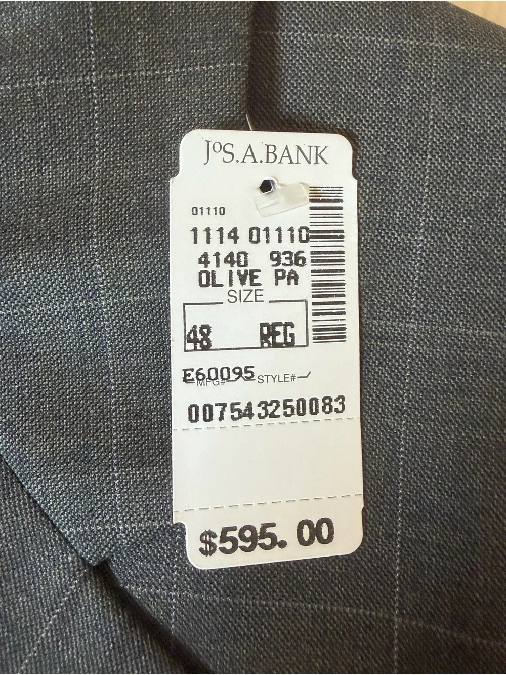 JOSA BANK Grey WindowPane NWT suit